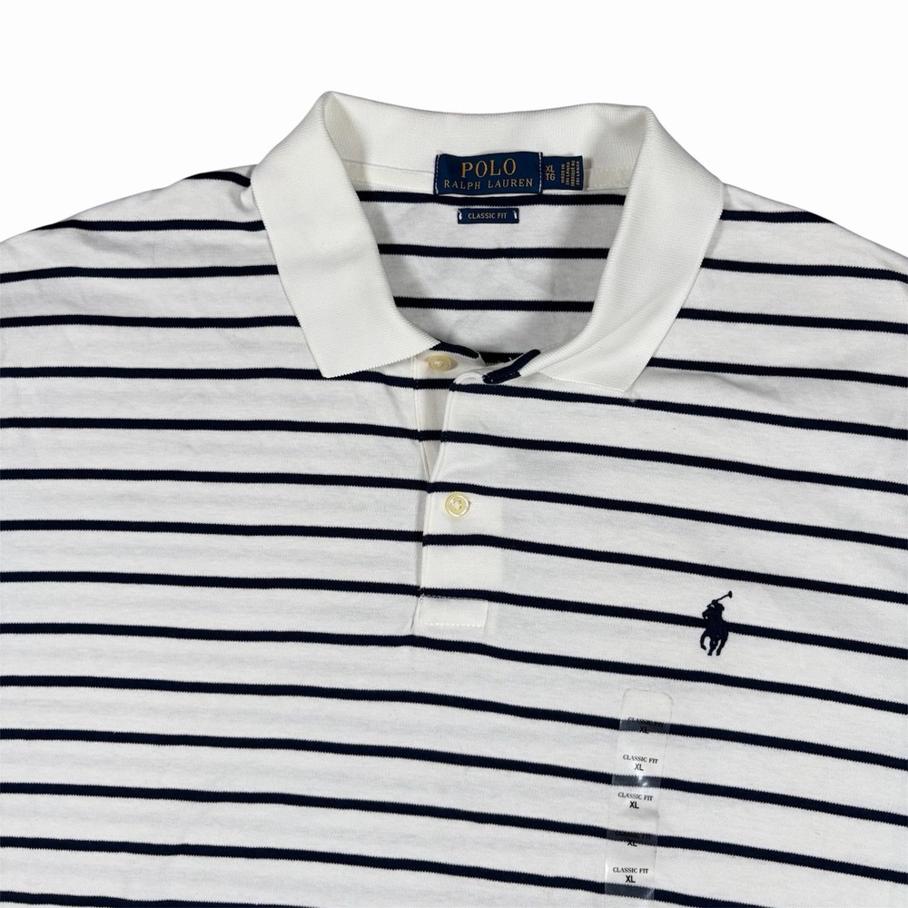 NWT Polo Ralph Lauren Classic Fit Striped Polo Men's XXL Shirt White Black 2XL